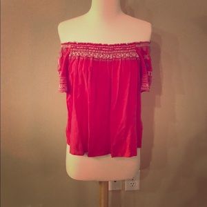Off the shoulder dark orange blouse with embroidery